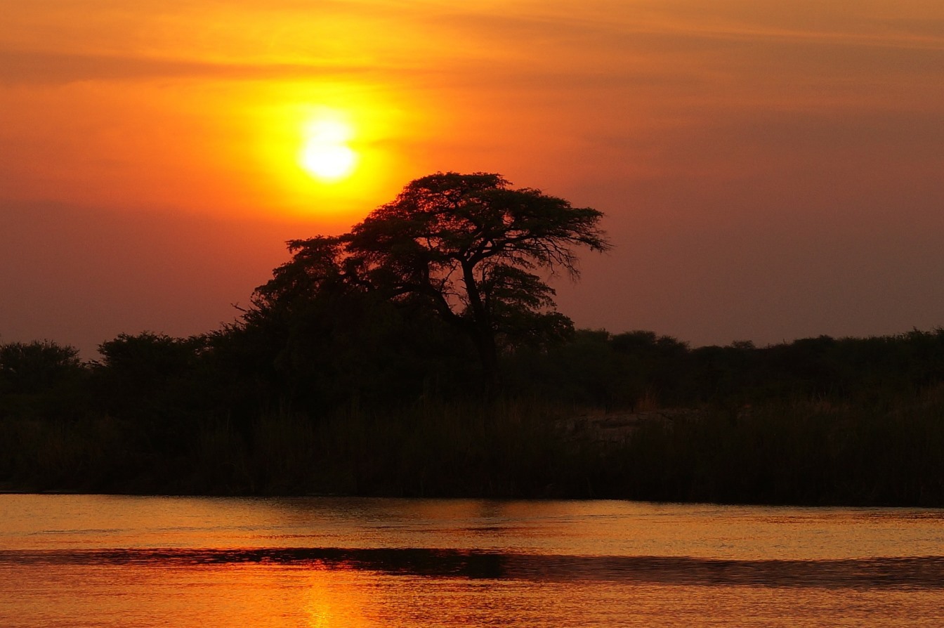 ​Sonnenuntergang am Fluss Chobe Botswana 